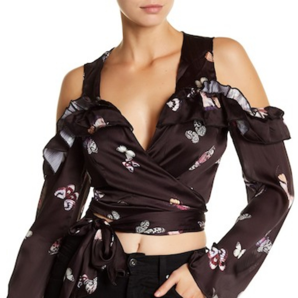 Cold Shoulder Satin Ruffle Top - Picture 8 of 8